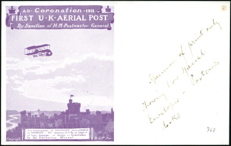 Stamp of Great Britain » King George V 1911 First UK Aerial Post PROOF of the envelope de