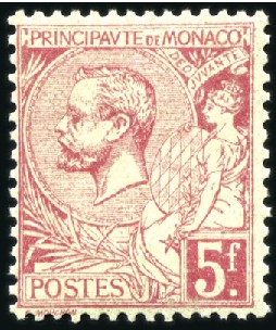 Stamp of Colonies françaises » Monaco 1891-94 Albert Ier : 15c rose en bloc de 4, 25c ve
