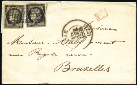 Stamp of France 1850 Pli pour la Belgique avec 20c (x2 - 1 touché 
