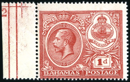 Stamp of Bahamas 1920 Peace 1d carmine with variety "watermark Crow