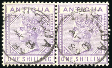 Stamp of Antigua & Barbuda 1884-87 1s Mauve pair with light Antigua cds, very