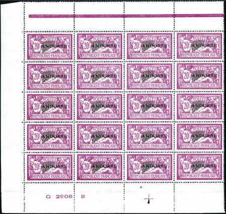 Stamp of Colonies françaises » Andorre (Poste française) 1931 Yv. n°12 à 23 en blocs de 20 exemplaires, plu