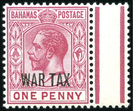 Stamp of Bahamas 1918 War Tax 1d carmine with sideways watermark va