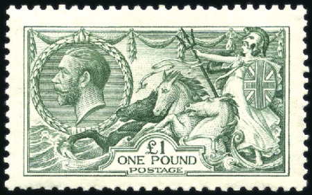 Stamp of Great Britain » King George V 1913 Waterlow £1 green mint, odd shortish perf, ve