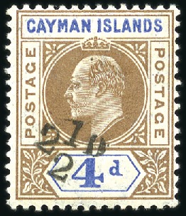 Stamp of Cayman Islands 1908 Provisional 2 1/2d on 4d brown and blue mint,