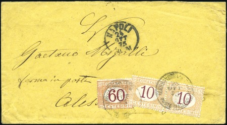 Stamp of Egypt » Italian Post Offices 1875 Stampless incoming cover from Napoli taxed on