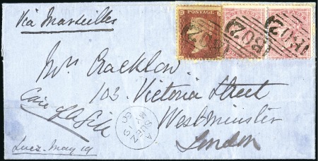 Stamp of Egypt » British Post Offices 1860 Entire to London franked 1d red plate + 4d ro