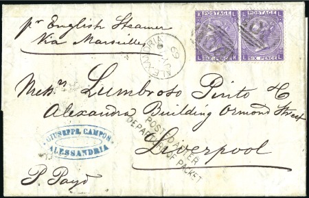 Stamp of Egypt » British Post Offices 1869 Entire to Liverpool franked 6d plate 8 violet