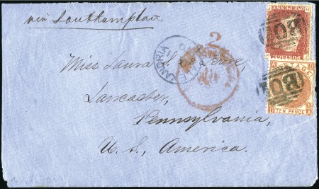 Stamp of Egypt » British Post Offices 1870 Envelope to USA franked 1d red plate 118 (cor