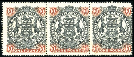 Stamp of Rhodesia 1897 £1 Black and Red-Brown on green unused strip