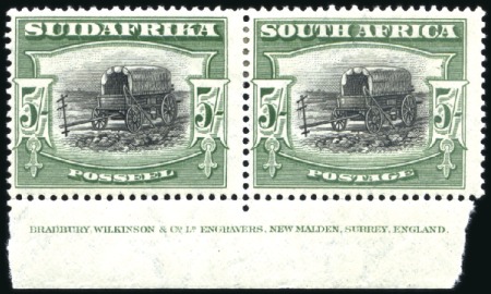 Stamp of South Africa » Union & Republic of South Africa RTV
1927-30 5s Black & Green mint pair with lower