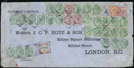 Stamp of India » Used Abroad BUSRAH: 1900 Long printed envelope to London with