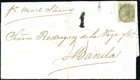 Stamp of India » Used Abroad SINGAPORE: 1863 Entire from Singapore to Manila fr
