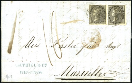 Stamp of India » Used Abroad PENANG: 1867 Entire to France franked India QV 4a
