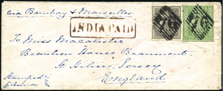 Stamp of India 1859 Small envelope to Jersey franked combination 