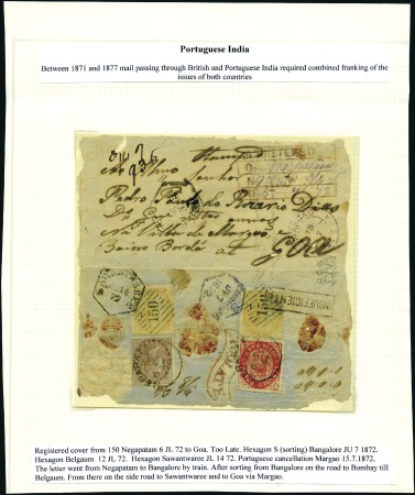 Stamp of Portuguese Colonies » Portuguese India 1872 Opened out envelope from India registered to