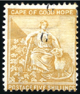 Stamp of South Africa » Griqualand West 1879 5s Yellow-Orange with double overprint variet