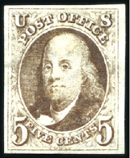 Stamp of United States » 1847 Issue 1847 5c Dark brown, good to very good margins, min