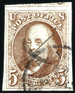 Stamp of United States 1847 Franklin 5c used selection of 4 with cancels 
