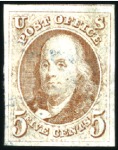 Stamp of United States 1847 Franklin 5c used selection of 4 with cancels 