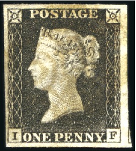 Stamp of Great Britain » 1840 1d Black and 1d Red plates 1a to 11 1840 1d Black pl.1a IF with fine to very large mar