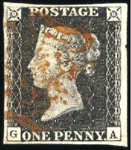 Stamp of Great Britain » 1840 1d Black and 1d Red plates 1a to 11 1840 1d Black pl.4 GA with fine to large margins, 