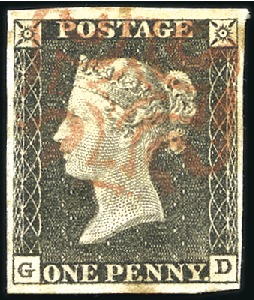 Stamp of Great Britain » 1840 1d Black and 1d Red plates 1a to 11 1840 1d Black pl.1a GD with fine to very good marg