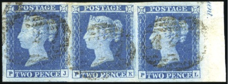 Stamp of Great Britain » 1841 2d Blue 1841 2d Blue PJ-PL right marginal strip of three w