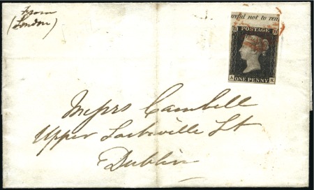 Stamp of Great Britain » 1840 1d Black and 1d Red plates 1a to 11 1840 1d Black pl.8 AK top marginal with inscriptio