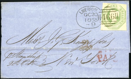 Stamp of Great Britain » 1847-54 Embossed 1855 (Oct 20) Wrapper from Liverpool to the USA wi