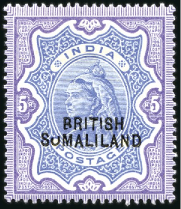 Stamp of Somaliland Protectorate 1903 5r Ultramarine & Violet (ovpt at bottom) with