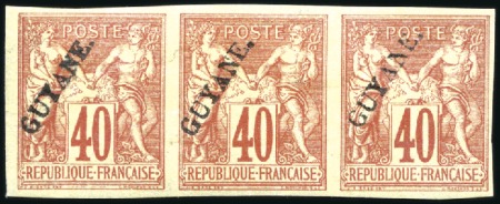 Stamp of Colonies françaises » Guyane française 1892 Surcharge "Guyane" diagonale sur paire de 30c