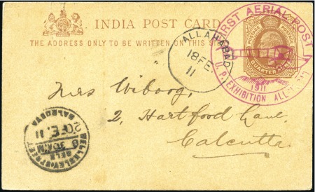 Stamp of India 1911 Allahabad First Aerial Post 1/4a postcard can