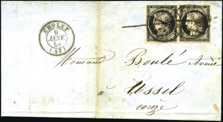 Stamp of France 1849 20c noir en paire obl. cachet à date Cholet +
