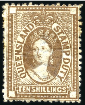 Stamp of Australia » Queensland POSTAL FISCALS: 1871-72 10s Brown mint part og, gu