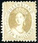 Stamp of Australia » Queensland 1880 10s Bistre-Brown mint og and 20s Rose unused,