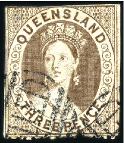 Stamp of Australia » Queensland 1860-61 3d Brown with "CANCELLED" barred oval (mad