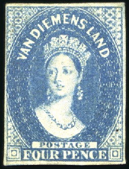 Stamp of Australia » Tasmania 1855 Chalon 4d Blue unused with fine to good margi