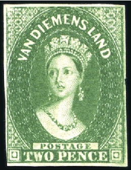 Stamp of Australia » Tasmania 1855 Chalon 2d green unused, just touched at lower