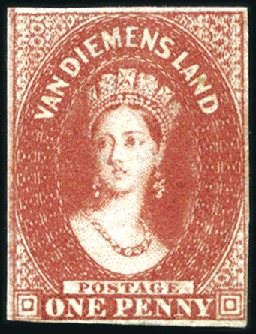 Stamp of Australia » Tasmania 1855 Chalon 1d carmine unused small part of, just