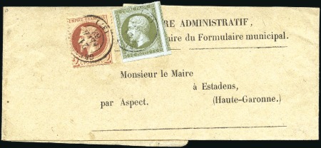 Stamp of France 1863 Combinaison mixte 1c Non dentelé +2c Lauré ob