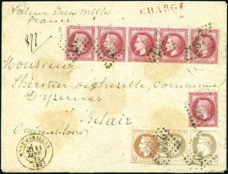 Stamp of France 1872 Lettre chargée avec valeur déclarée 2000F ave