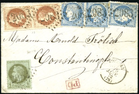 Stamp of France 1872 Afft tricolore pour Constantinople avec 1c La
