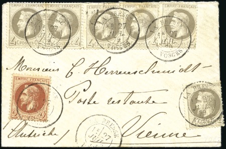 Stamp of France 1879 Rare usage tardif des Lauré avec 2c +4c (x6) 