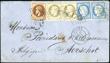 Stamp of France 1871 Double port pour la Belgique avec 2c Lauré +4
