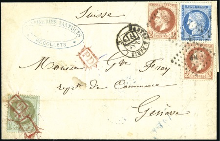 Stamp of France 1872 Afft exceptionnel avec 1c Lauré oblitéré PD r