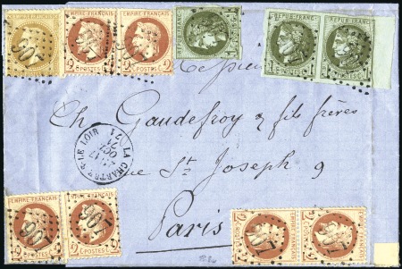 Stamp of France 1871 Superbe afft composé avec 2c Lauré (x6) +10c 