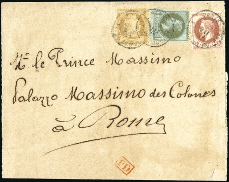 Stamp of France 1872 Bande de journal pour Rome avec 1c Lauré +2c 