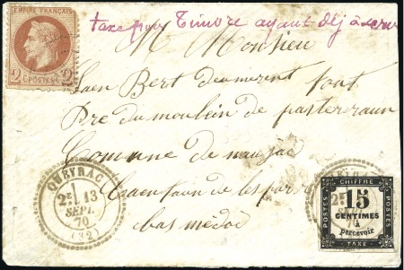 Stamp of France 2c Lauré ayant déjà servi sur lettre de Queyrac 13