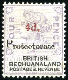 Stamp of Bechuanaland » British Bechuanaland 1888 4d on 4d lilac and black mint part og, a coup